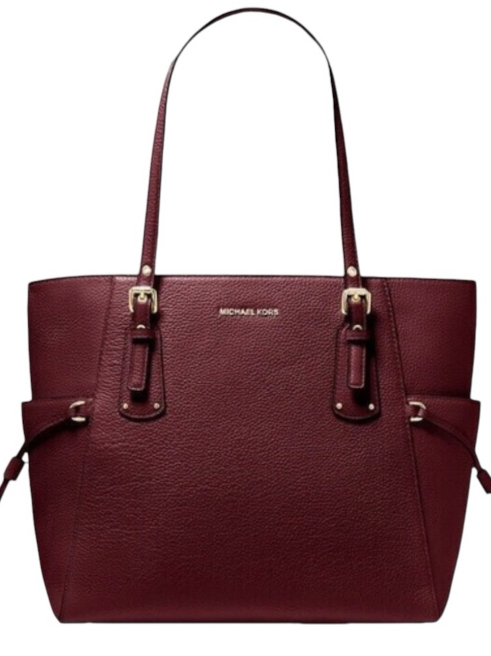Michael Kors Voyager East West Dark Berry Merlot Leather Large Tote Bag NWT